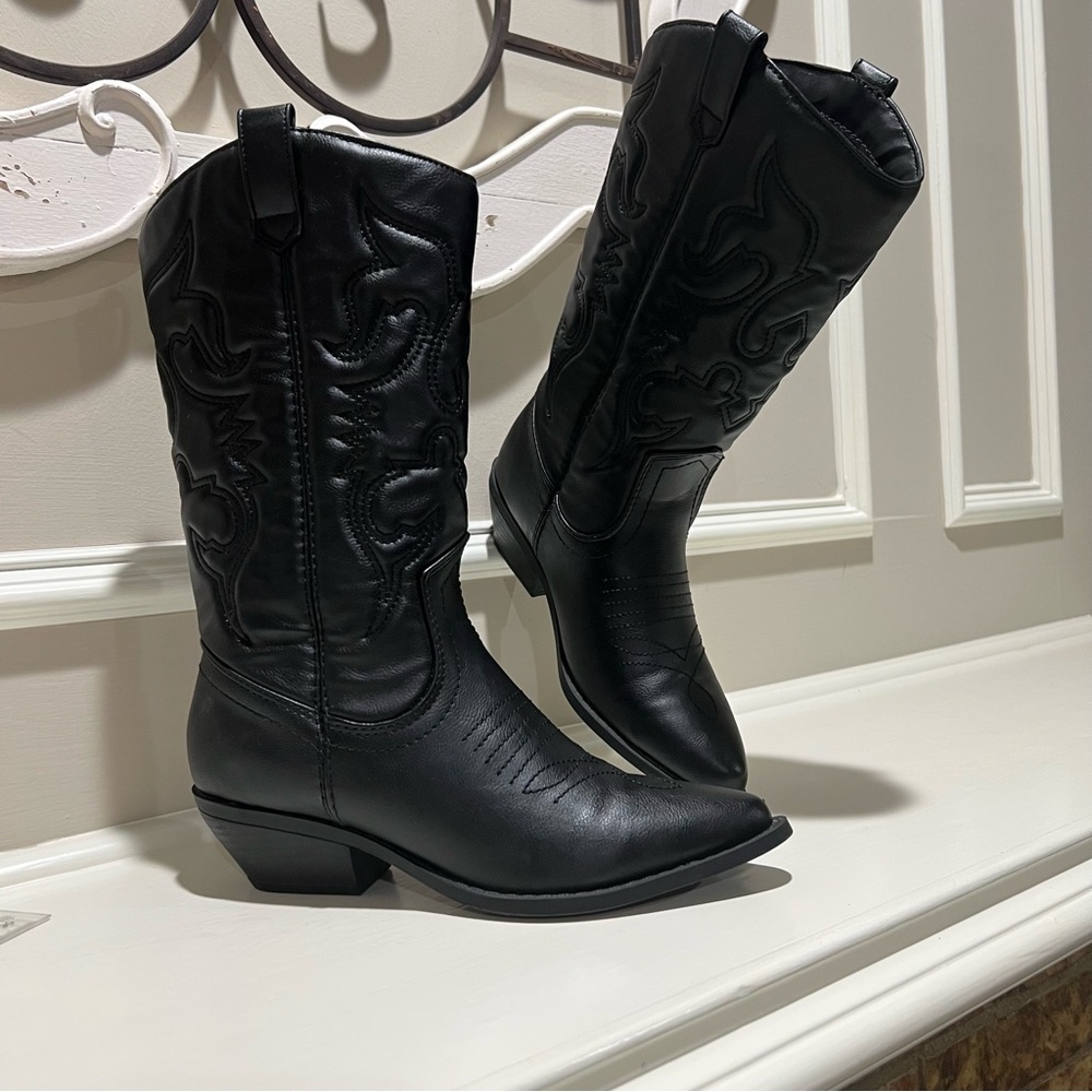 Black Western Leather Boots Size 7.5